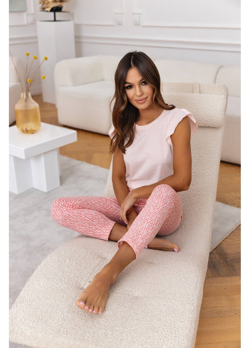 Пудровая пижама хлопковая с брюками абрикосовая elena s2020227 Sensis