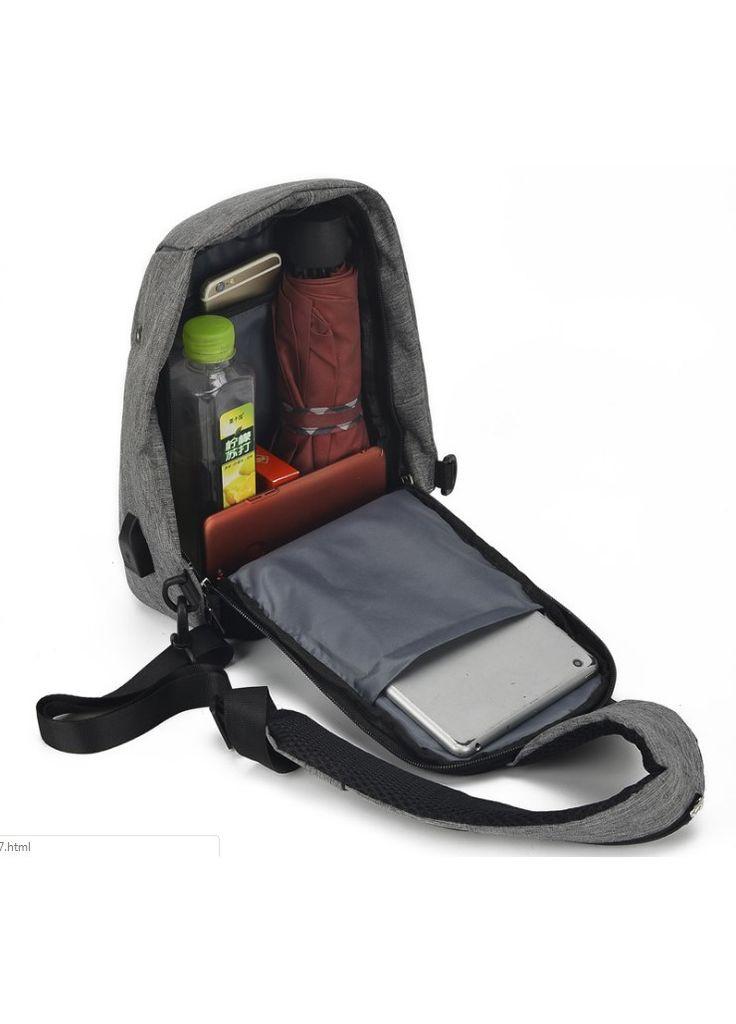 Чоловічий рюкзак через плече з зарядкою USB Kompact Чорний XJXN (330642196)