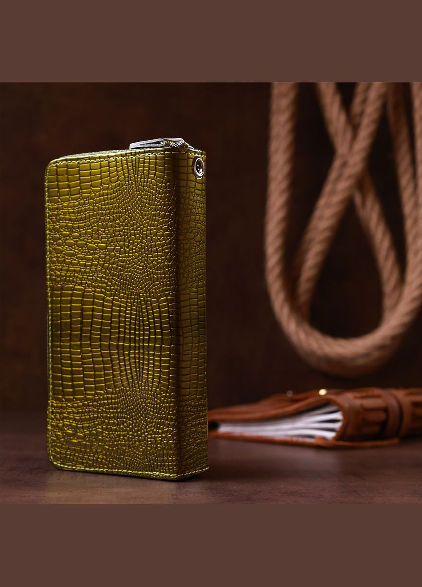 Жіночий гаманець з екошкіри на дві блискавки з монетницею Хамелеон 19023 Зелений KIVI (306882123)