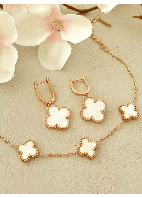 Позолоченные Серьги "Клевер" + Браслет дл.17см-20.5см, дл.17.5см-20.5см. Позолота No Brand (364502960)