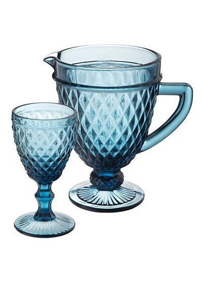 Набір для напоїв Elodia "Аргайл" 6 келихів 340мл і глечик 1.15л, кобальтове скло S&T (329894760)