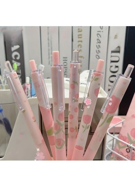 Канцелярський набір ручок 6 шт., у ніжному дизайні з тюльпанами No Brand (370290525)