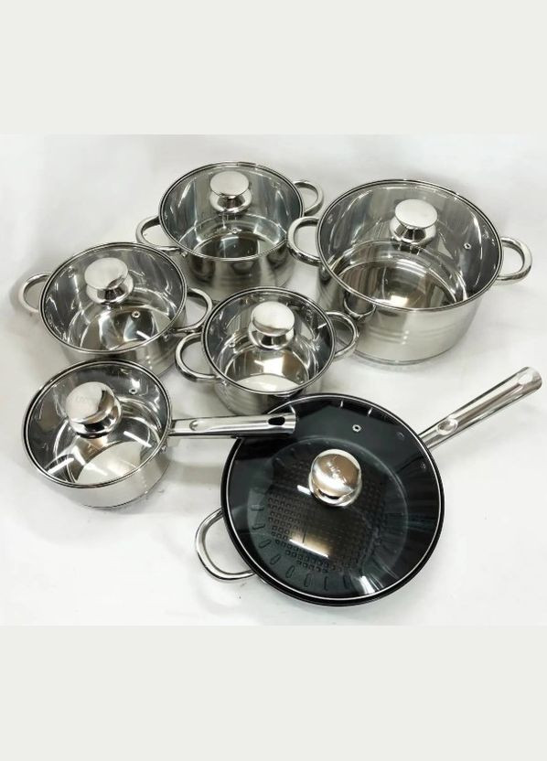 Набор кастрюль UN-5037 12 пр (16, 16, 18, 20, 24, сковорода 24 см) (1756375377) Unique (333828178)