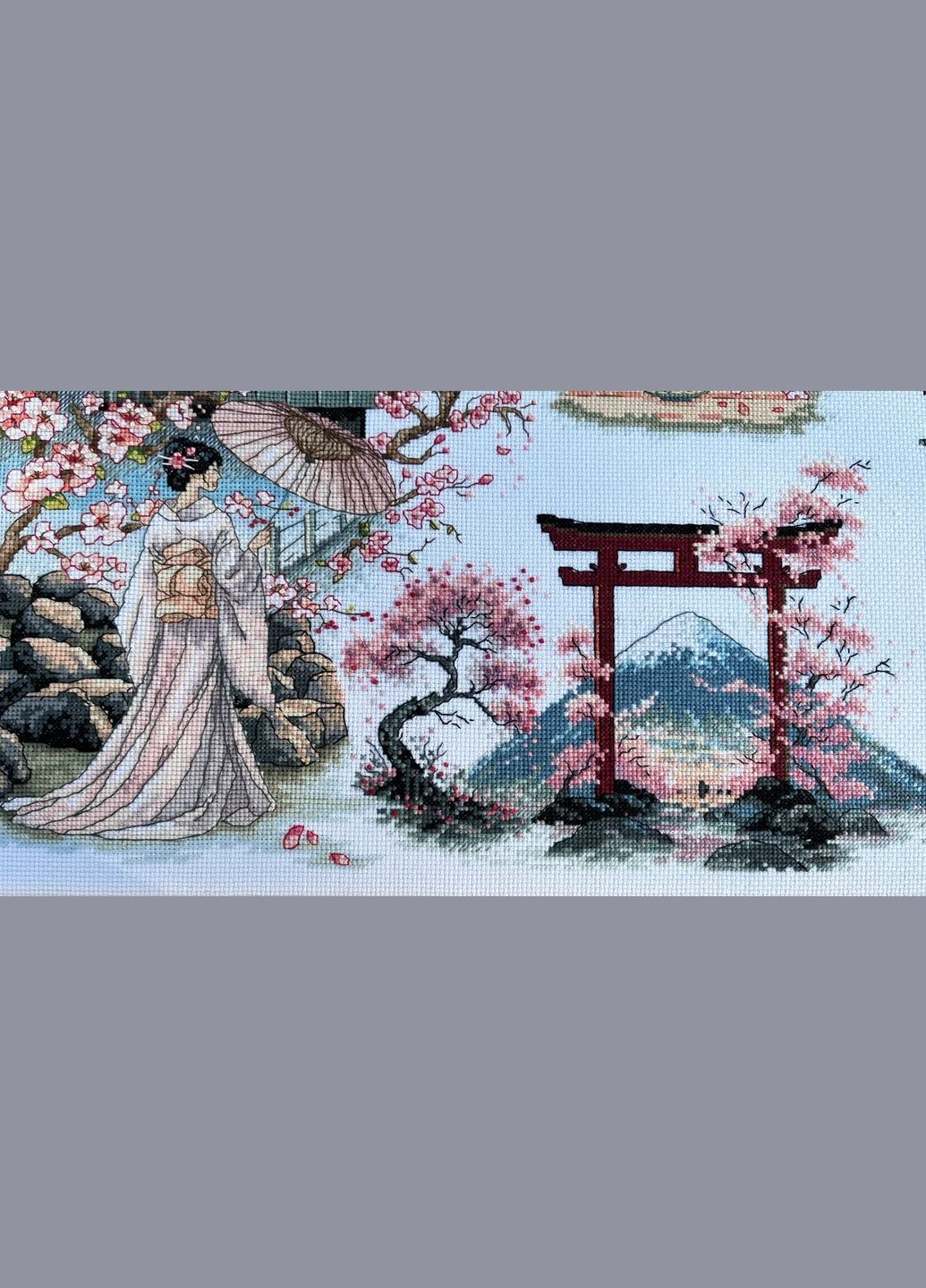 Набір для вишивки муліне ДМС та бісером "Цвітіння сакури", 38х38 см No Brand (340483439)