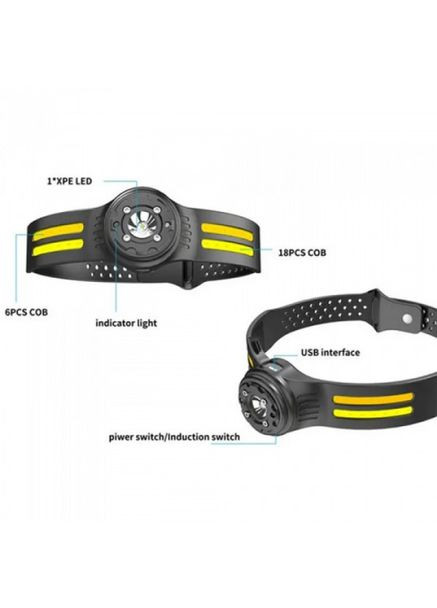 Фонарь налобный аккумуляторный T134-XPE-4COB водонепроницаемый корпус с датчиком движения 6 режимов Bailong (370606726)