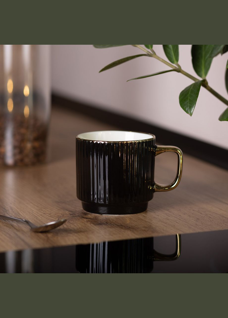 Чашка фарфоровая с золотым ободком и золотой ручкой 300 (мл) Черная RX-N231129B No Brand (353504424)