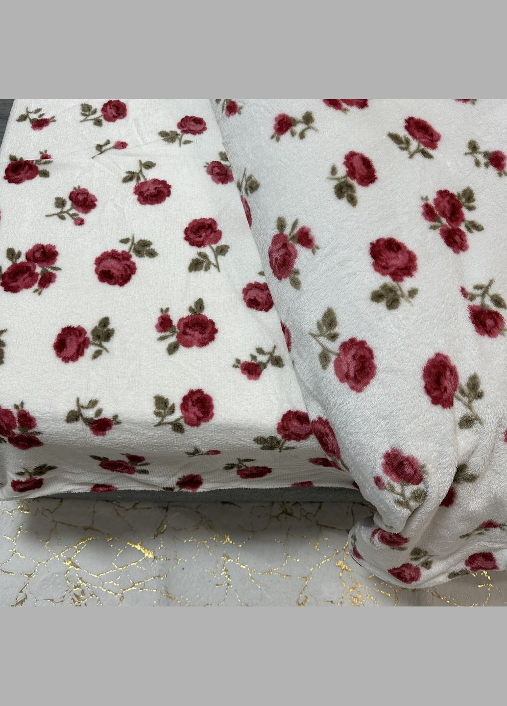 Теплий набір велюрової постільної молочного кольору євро розмір з квітковим малюнком. Сучасна якісна постільна білизна No Brand (316591515)