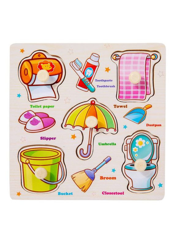 Дерев'яні пазли вкладиші С 68308 Побутові речі, з малюнком під вкладишем Fun Game (327217510)