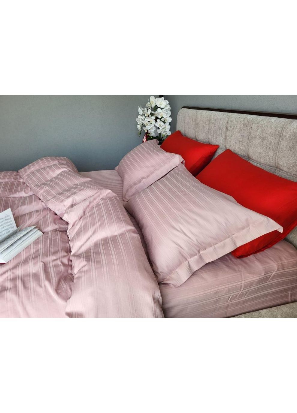 Постельное белье Мульти страйп сатин пудровая роза, PREMIUM Полуторный размер, наволочки 70/70 No Brand (364217527)