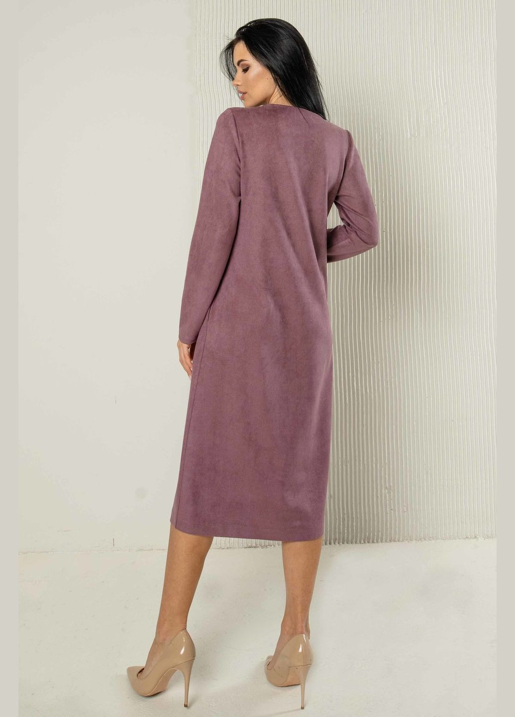 Лиловое повседневный трикотажное платье меди полуприлегающего силуэта с разрезом (вл 0822) RiMari