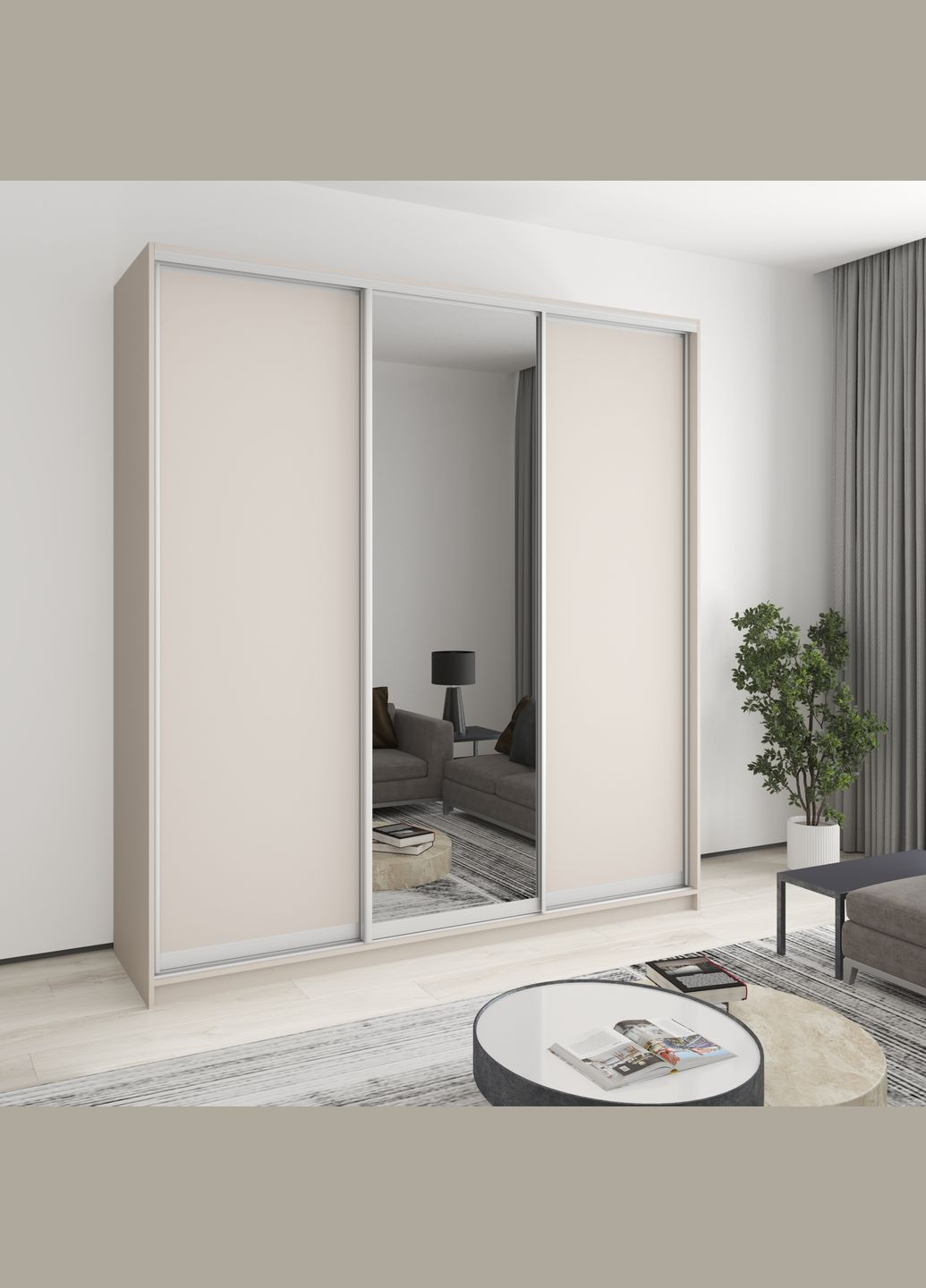 Шафа-купе тридверна Комбо AL 2ДСП/Дзеркало 220x45x240 см Кашемір (MBS-2134) MebelStar (346290086)