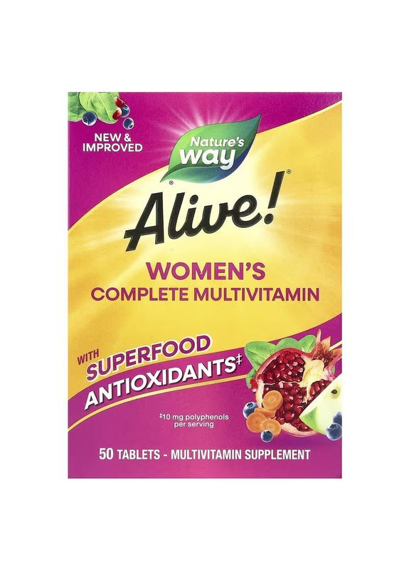 Мультивитаминный комплекс Для Женщин, Alive! Women's Energy Complete Multivitamin,, 50 таблеток Nature's Way (315145931)