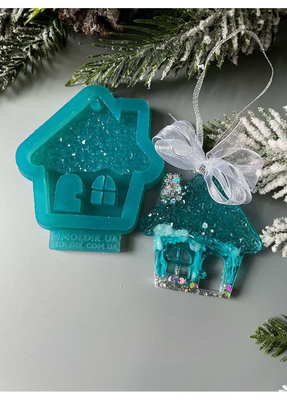 Молд Будиночок з кристалами на даху форма для новорічних іграшок на ялинку силіконова форма для епоксидної смоли No Brand (370566450)