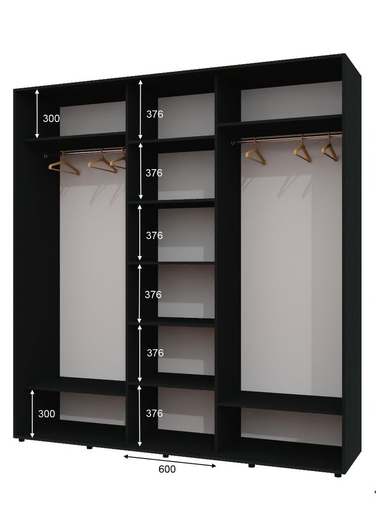 Шкаф-купе трехдверный 220*60*250 Антрацит 2 ДСП/Зеркало с пескоструйным рисунком ШК-04 Алекса (360479412)