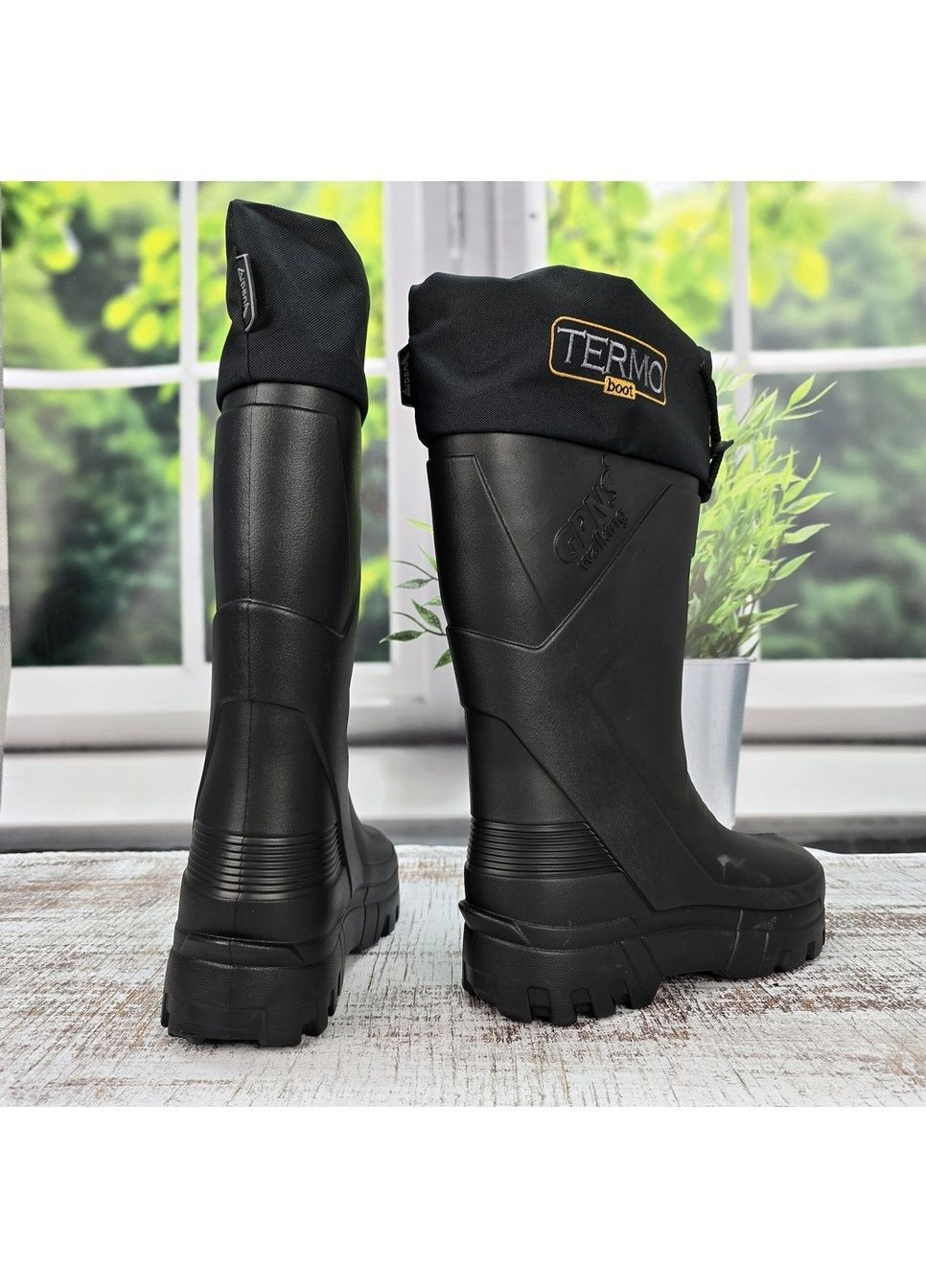 Черные повседневные зимние сапоги мужские рыболовные высокие пенковые с меховой вставкой Gipanis