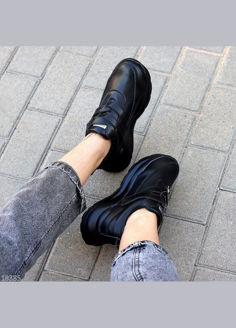 Черные кожаные женские кроссовки, кроссовки на липучках Yimeili Mystery чёрные демисезоны (300859336)