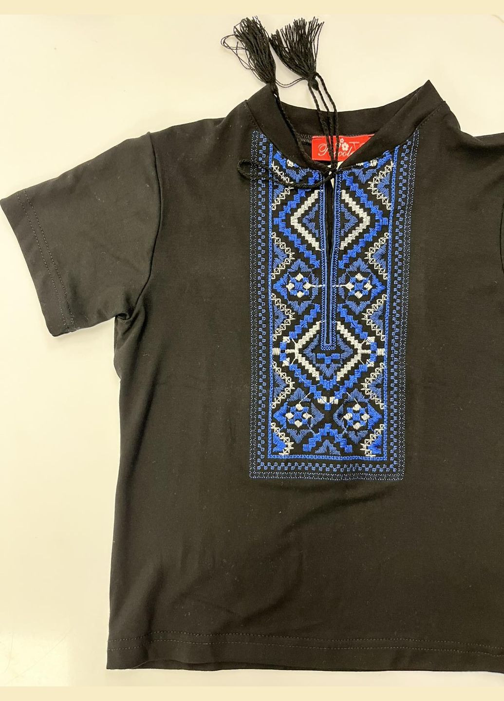 Чёрная вышиванка трикотажная Piccolo узор геометрический хлопок (304667094)