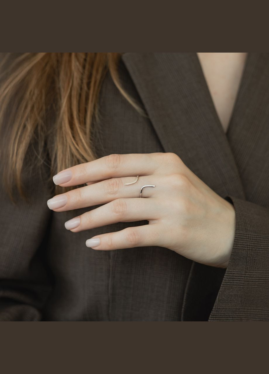 Срібна каблучка незамкнена тонка Хвиля без камінців Каштан (342335159)