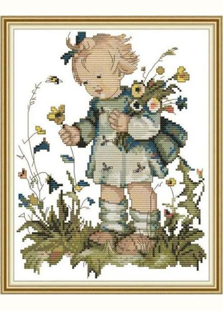 Набор для вышивания по нанесённой на канву схеме"The flower girl". AIDA 14CT printed 26*31 см Joy Sunday (313613191)