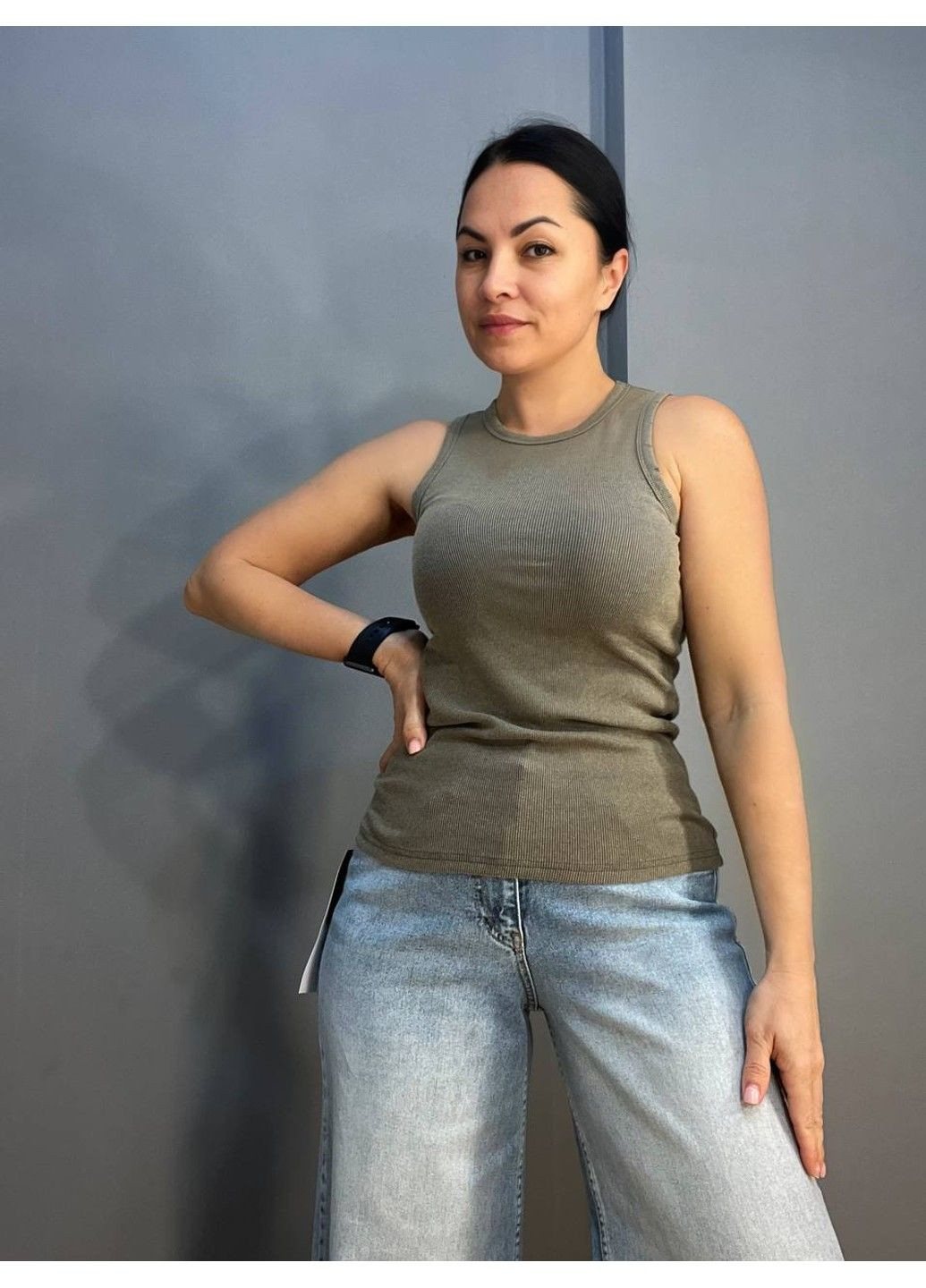 Майка жіноча A-N 2330 базова варена в дрібний рубчик з порізами No Brand — 304548516