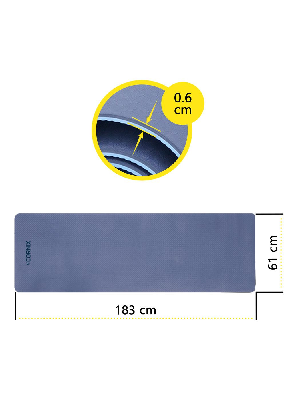 Килимок спортивний TPE 183 x 61 x 0.6 см для йоги та фітнесу XR-0003 Blue/Sky Blue Cornix (318867493)