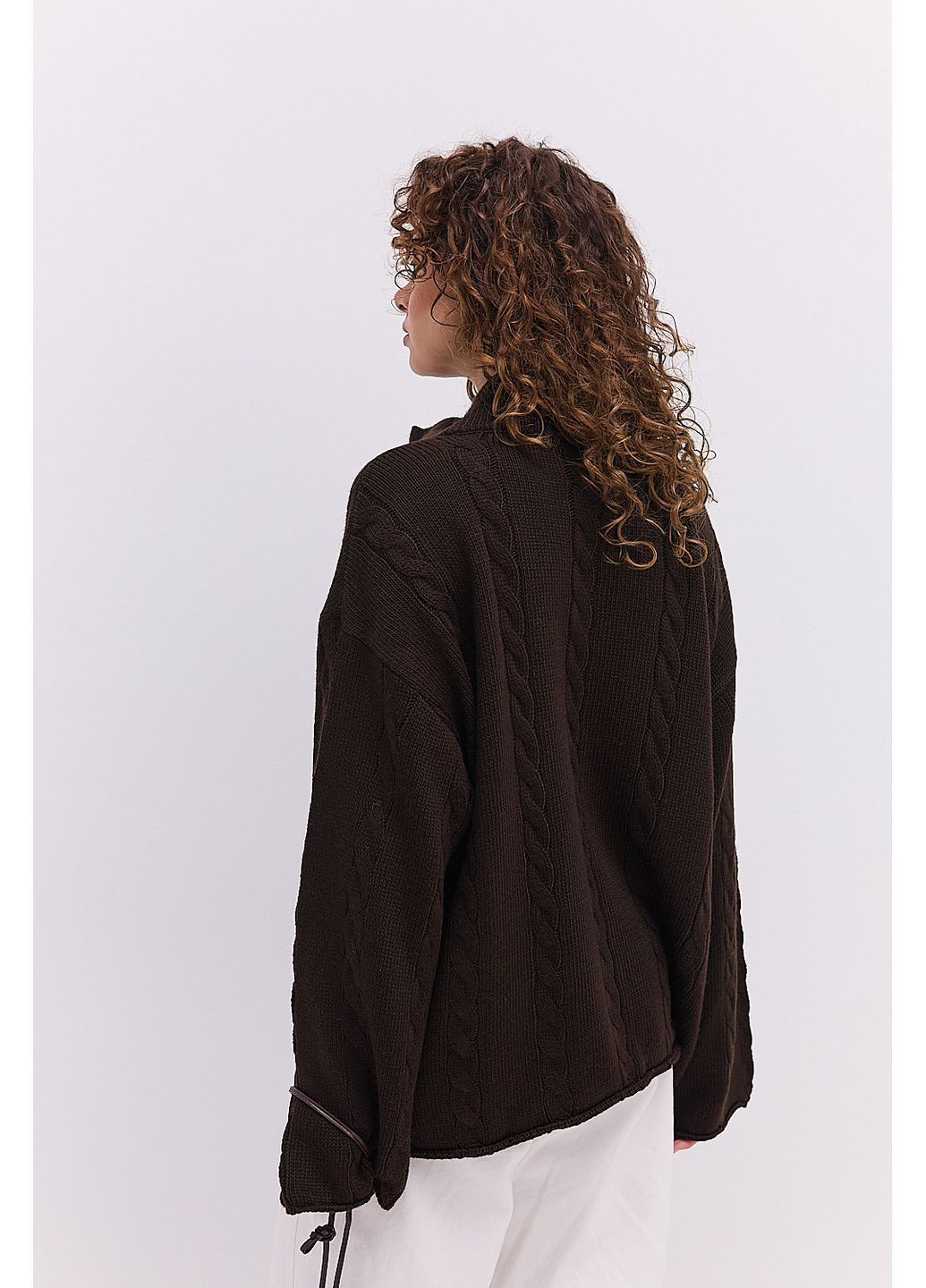 Вязаная женская кофта с воротником на молнии и косичками темно-красная Arjen (364967519)