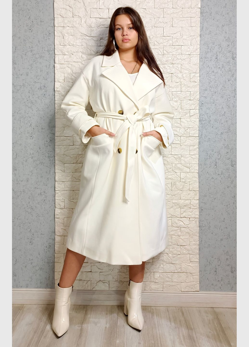 Молочное демисезонное Пальто двубортное Hot Fashion