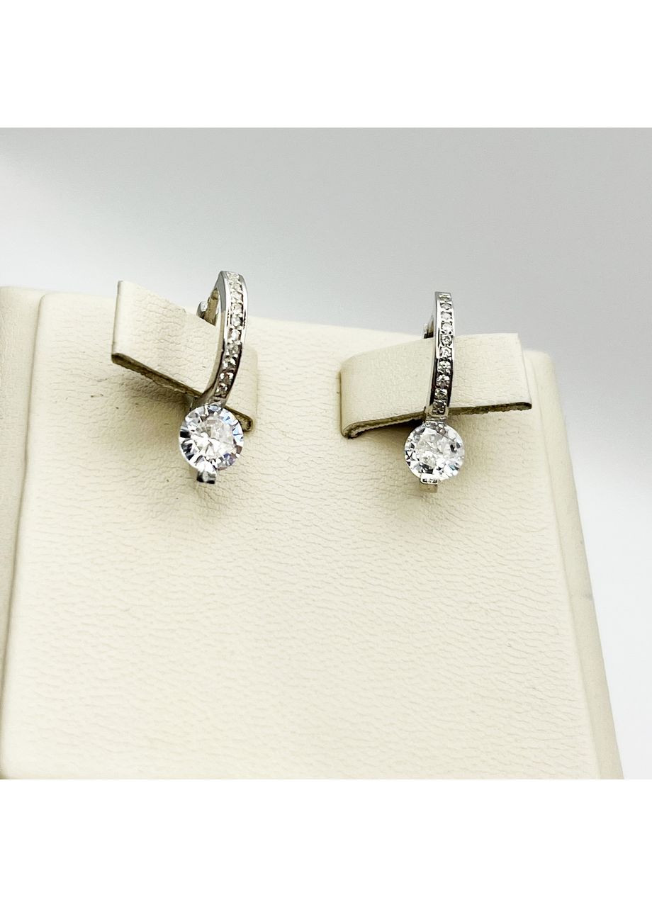 Сережки-кільця срібні з кубічним цирконієм 2,14 г No Brand (369737308)