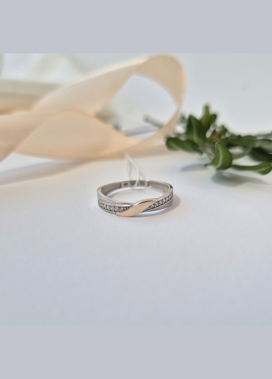 Серебряное кольцо с золотой пластиной с Белыми камнями размер серебро 925 пробы 1575к 1.16г Nobrand (363969254)