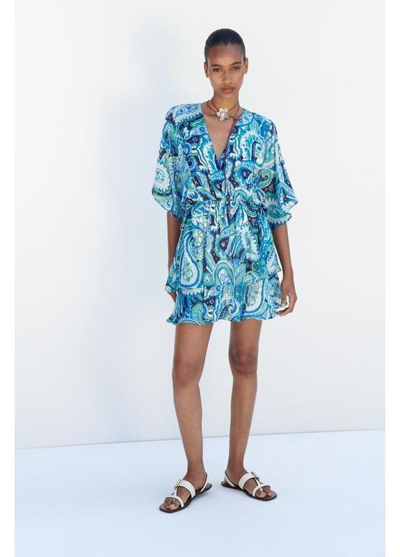 Синя коротка сукня з принтом Zara