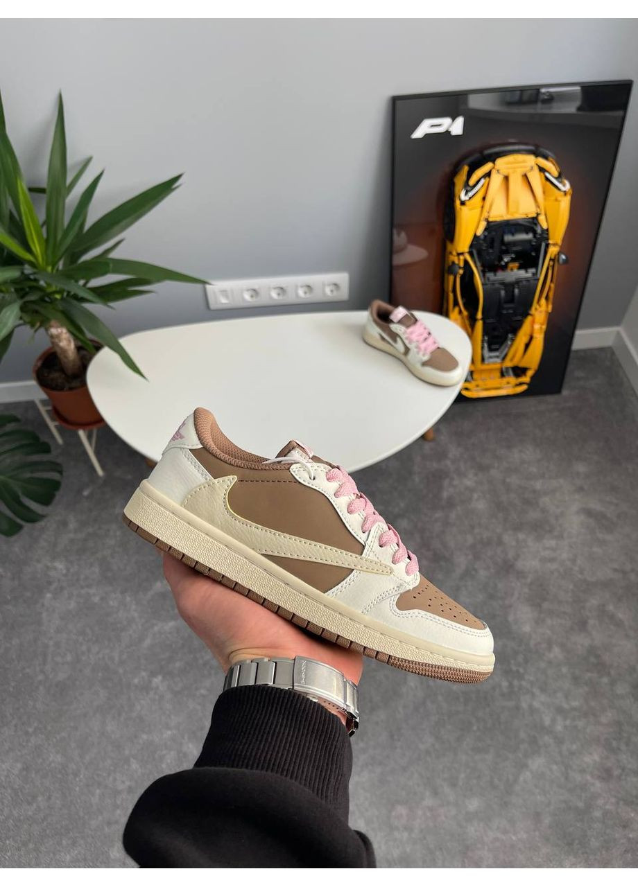 Кроссовки женские Nike Air Jordan 1 Low x Travis Scott Reverse Mocha Brown | Найк Эир Джордан 1 Трэвис Скотт коричневые No Brand коричневые демисезоны (360894512)