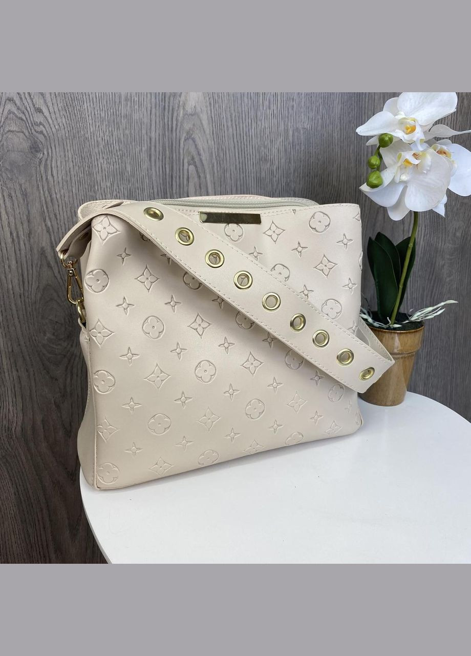 Женская сумка черная на плечо с широким ремешком Молочный No Brand (298998160)