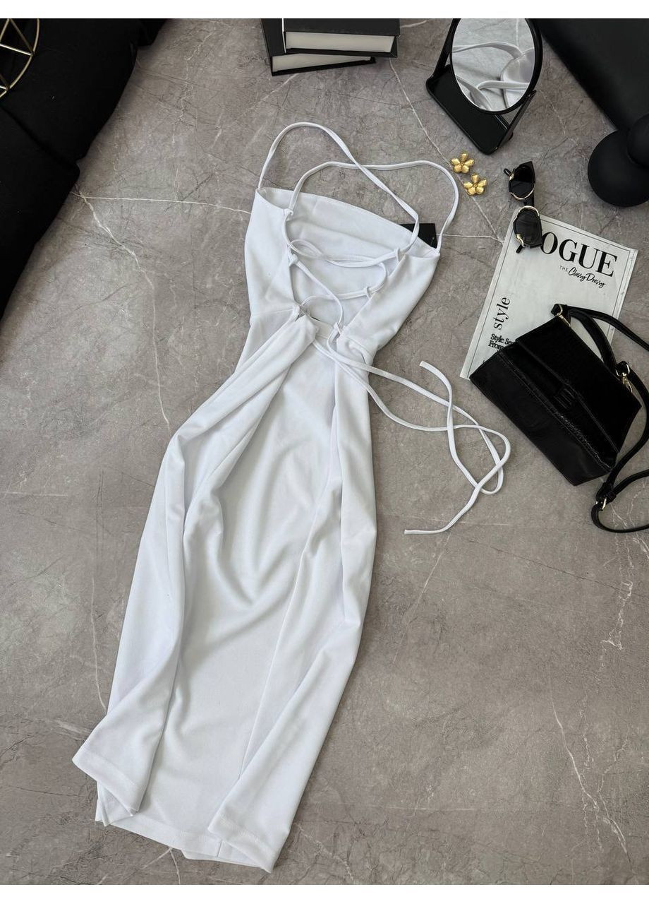 Білий кежуал елегантна жіноча сукня на тонких бретелях з відкритими плечима No Brand однотонна