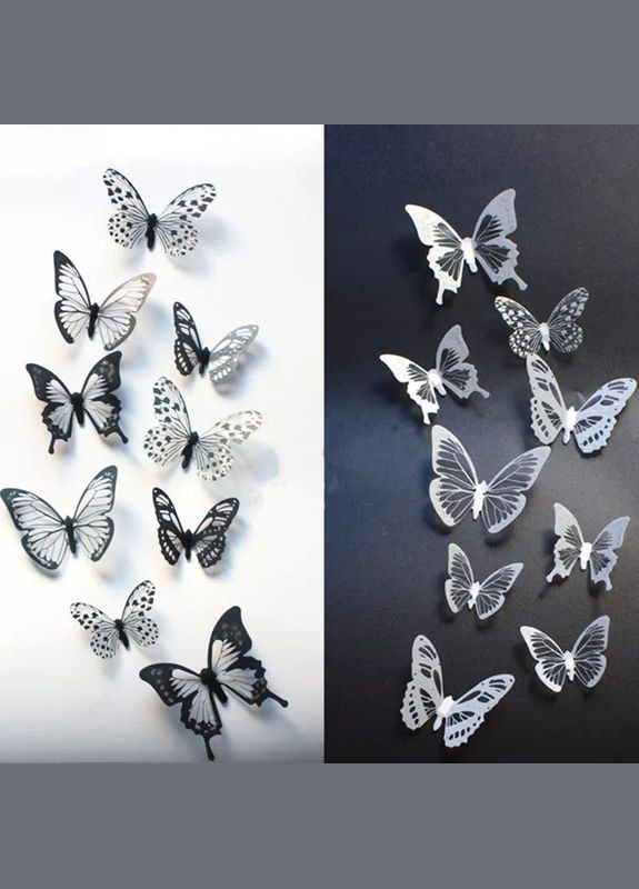 Наклейка на стену Бабочки черные и белые 18шт с блестками Б159-1 No Brand (315725471)