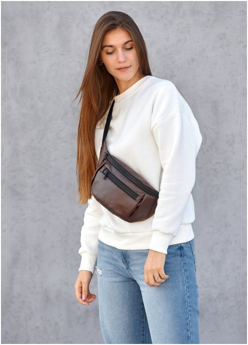 Сумка на пояс женская из экокожи бананка через плечо для телефона и для документов дорожняя большая Коричневый 40626 Sambag (361970320)