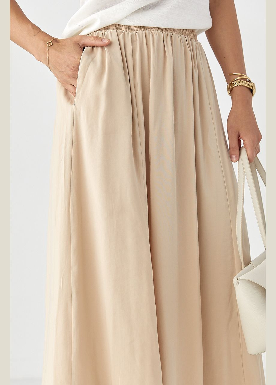 Кофейная женская пышная юбка миди Lurex