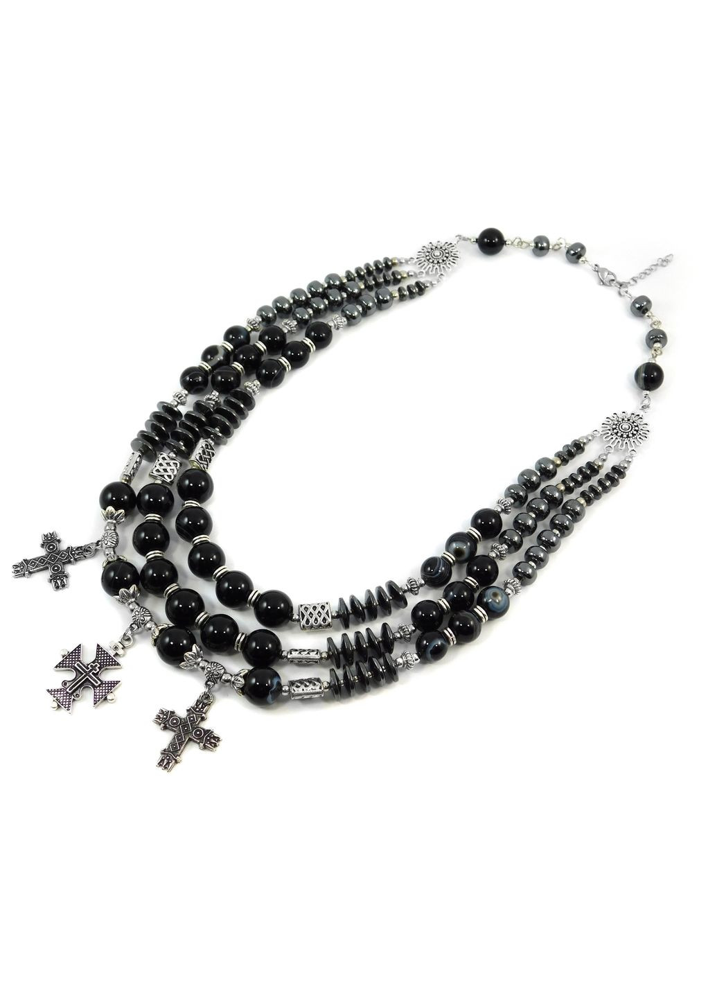 Эксклюзивные бусы "Анфиса" Агат, Гематит рондель, 3-ряды Fursa fashion (322313973)