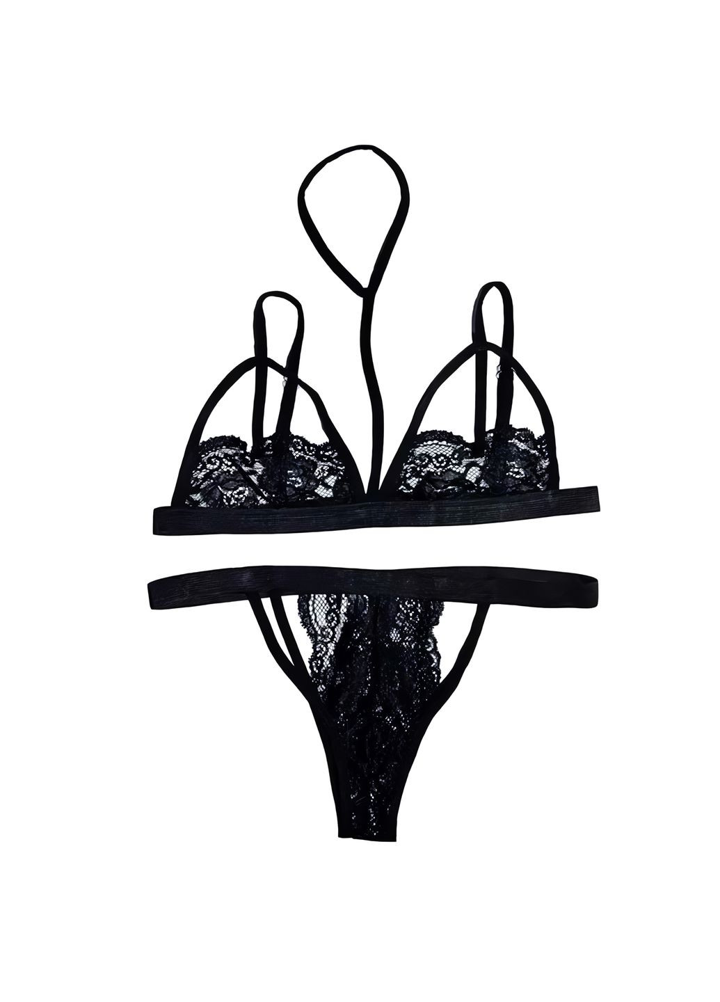 Черный демисезонный женский кружевной комплект s-m черный No Brand