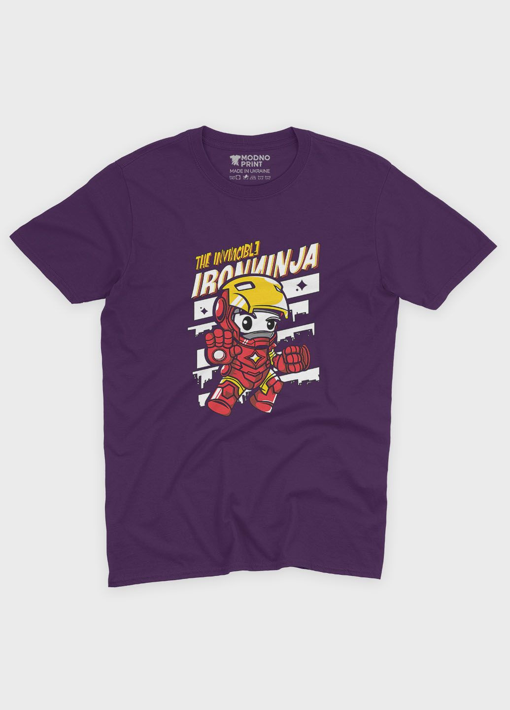 Фіолетова демісезонна футболка для хлопчика з принтом супергероя - залізна людина (ts001-1-dby-006-016-009-b) Modno