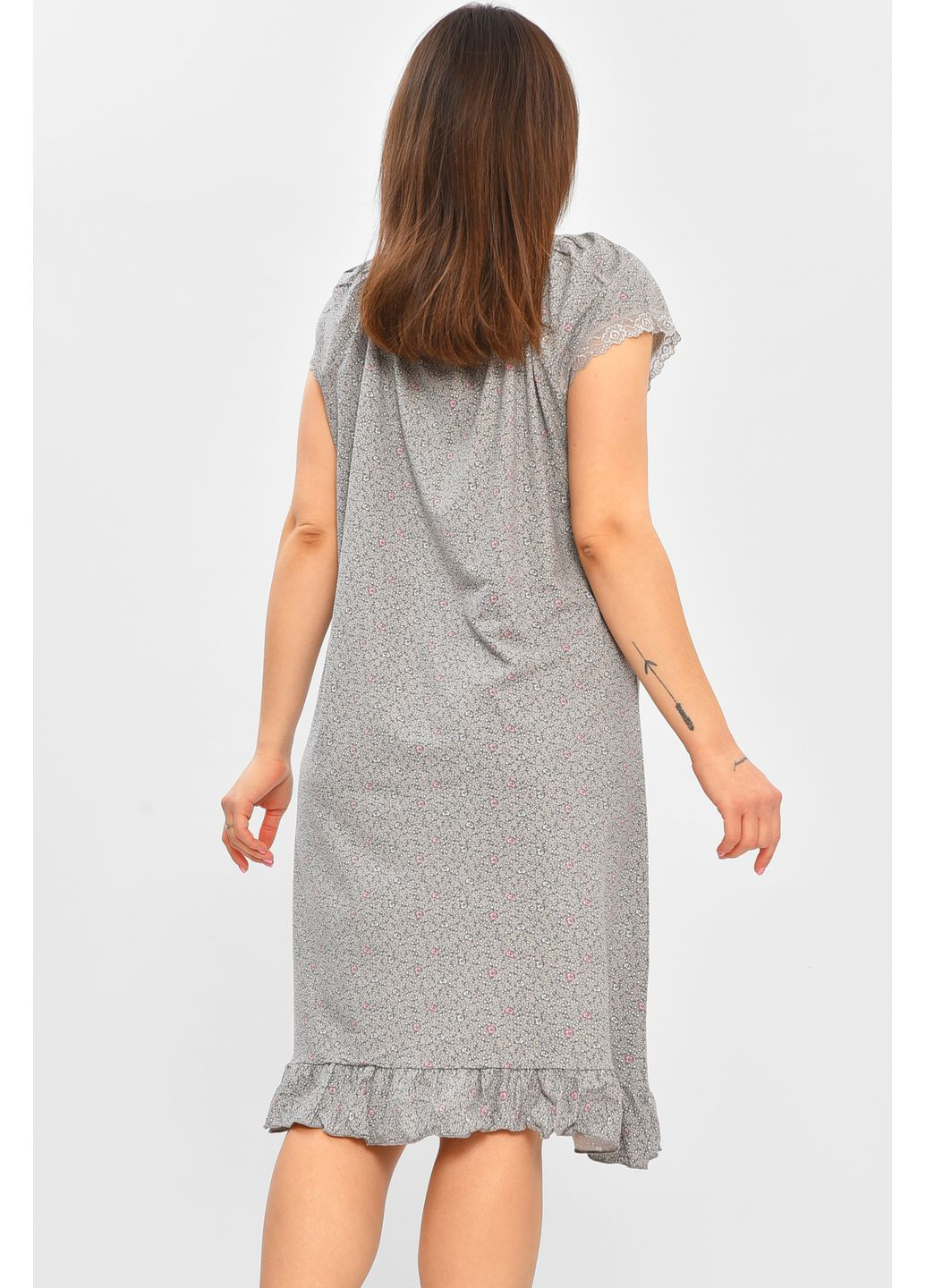 Нічна сорочка жіноча напівбатальна сірого кольору з принтом Let's Shop (362351045)