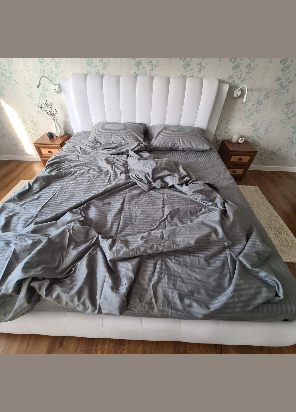 Постельное белье хлопковое в полоску Евро 200 x 220 Страйп сатин 70 x 70 Серое No Brand (332796570)