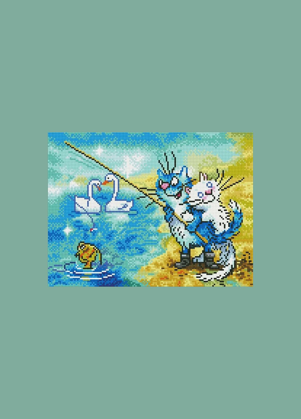 Алмазная вышивка мозаика синие коты круглыми стразами Влюбленные на отдыхе 30х40см EJ1411 Rainbow Art (313402412)