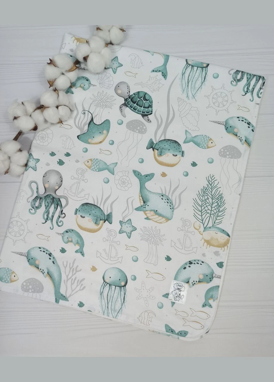 Набор для новорожденного: пеленка, подушка и игрушки a.l.babybox Морские жители Мятный No Brand (308389185)