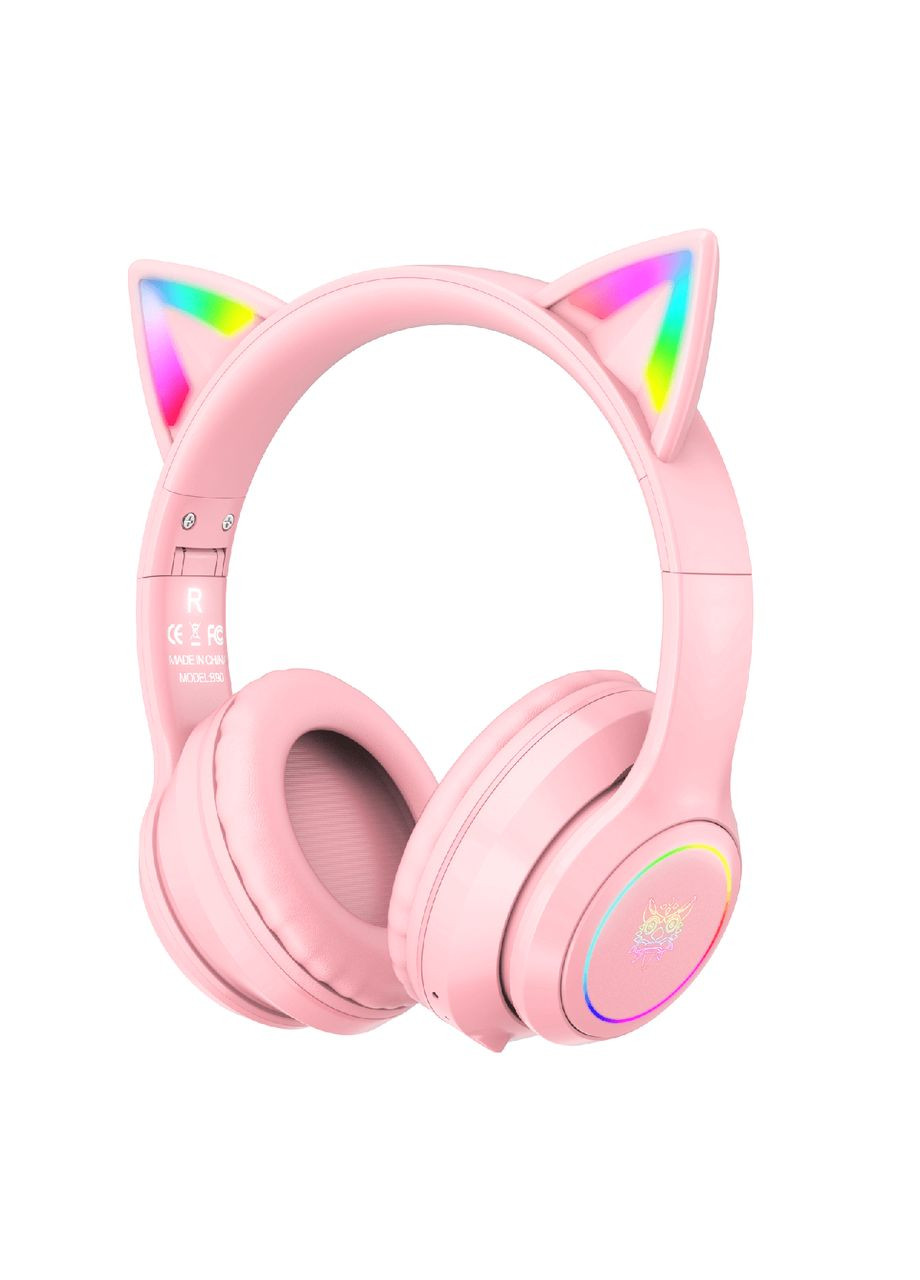 Навушники бездротові — гарнітура з вушками кота та підсвіткою B90 рожеві Onikuma (329997970)