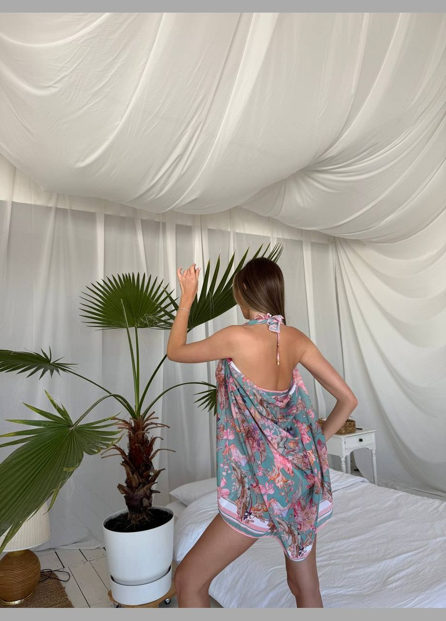 Комбинированный летний нежный купальник с кружевом и цветочным принтом раздельный No Brand