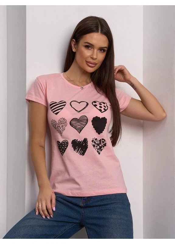 Черная хлопковая футболка с сердечками No Brand - (402232616)