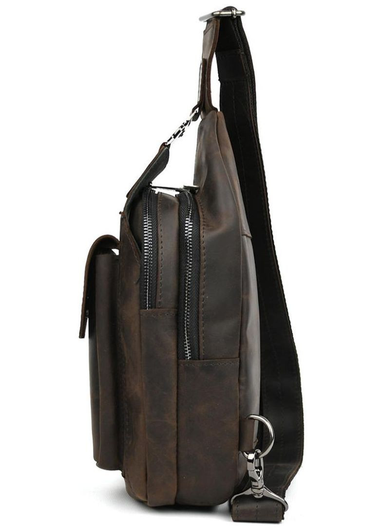 Сумка слінг через плече чоловіча шкіряна Коричневий 35676 TARWA (334285433)