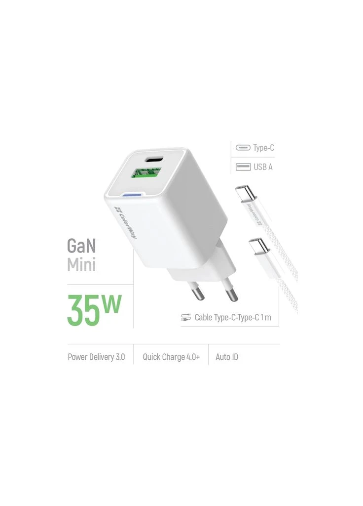 Зарядний пристрій GaN Mini 35W PD Port PPS USB (Type-C PD + USB QC4.0) cable Type-C (CW-CHS055PDC-WT) Colorway (382080924)