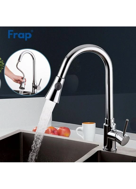 Змішувач для кухні F6052 з висувним виливом, 2 режими, хром Frap (373266998)