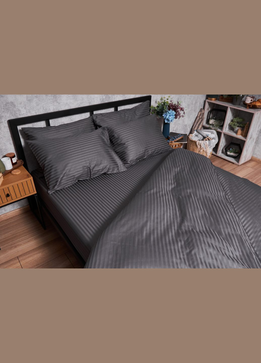 Комплект постельного белья Satin Stripe евро 200х220 наволочки 2х50х70 (MS-820003686) Moon&Star stripe black (288044307)